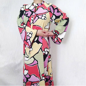 NATORI Citrus Abstract Retro Caftan Mumu